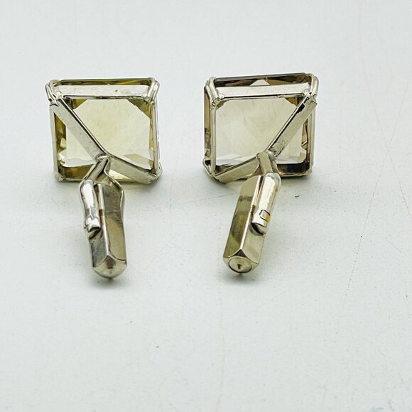 Smoky Quartz Cuff Links Silver Tone Classic Career Cosplay LARP - Picture 3 of 5